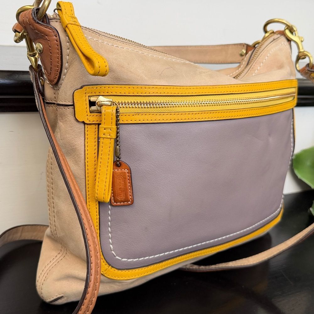 Coach genuine leather colorblock shoulder crossbody purse removable strap - Picture 2 of 13